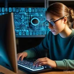 인터넷정보검색 실기 시험에서 실수하지 않는 비결 - **Prompt:** "A focused young researcher, dressed in casual yet neat attire, sits at a modern desk in...