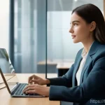 인터넷정보검색 실무와 클라우드 기반 검색 기술 - A sophisticated young woman, aged 25-30, elegantly dressed in a chic, modest business-casual outfit ...