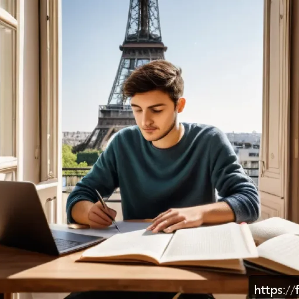 인터넷정보검색 실기 과목별 주요 내용 요약 - A professional French university student sitting at a wooden desk in a cozy, sunlit Parisian apartme...