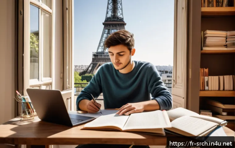 인터넷정보검색 실기 과목별 주요 내용 요약 - A professional French university student sitting at a wooden desk in a cozy, sunlit Parisian apartme...