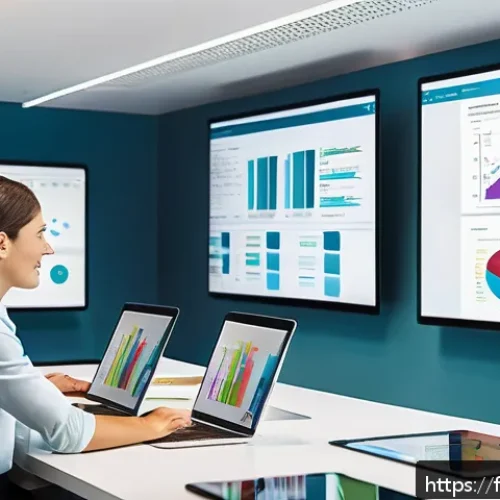 인터넷정보검색 실기 시험에서 요구되는 데이터 분류 기술 - A professional office workspace showing a diverse team collaborating around a large digital touchscr...