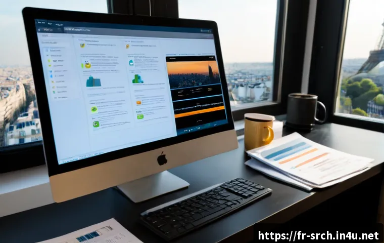 인터넷정보검색 실무와 AI 검색 기술의 융합 사례 - Photorealistic modern Paris office workspace, a French-speaking research analyst using a desktop com...